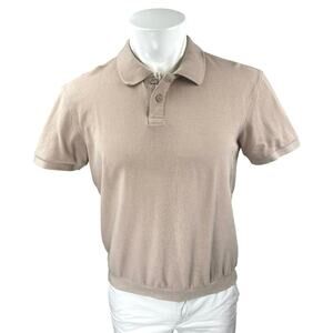 Zara Men's Beige Short Sleeve Collared Golf Pullover Knit Polo Shirt Top Size M